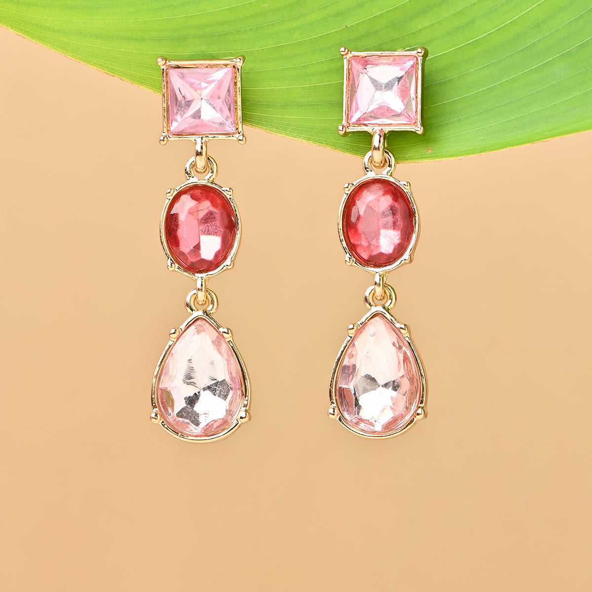 Elegant Red & Pearl Golden Drop Earrings