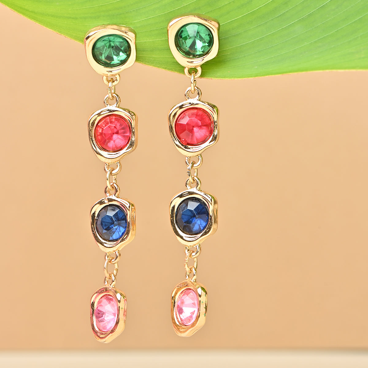 Gold-Plated Multi-Gemstone Drop Earrings