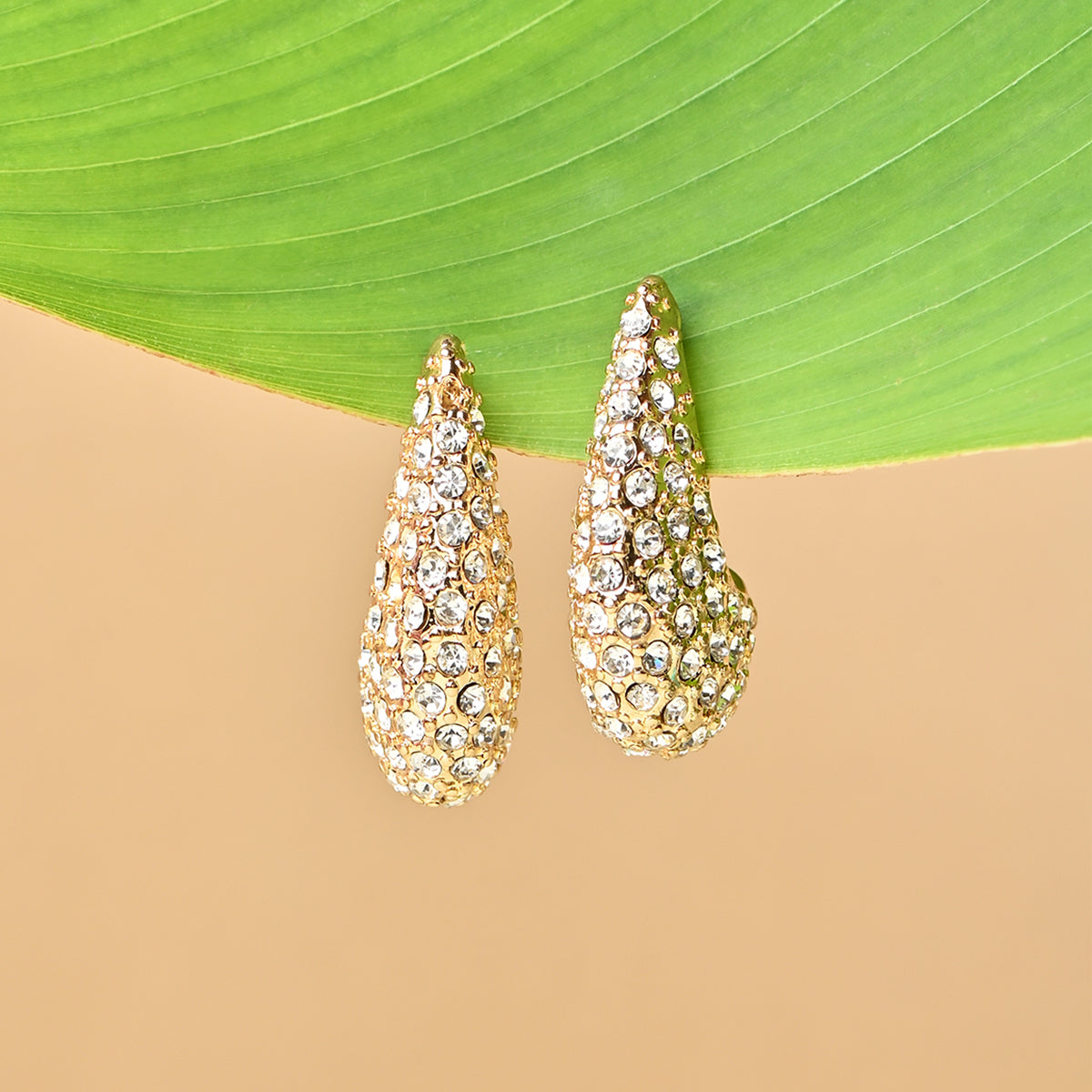 Golden Pave Crystal Hoop Earrings