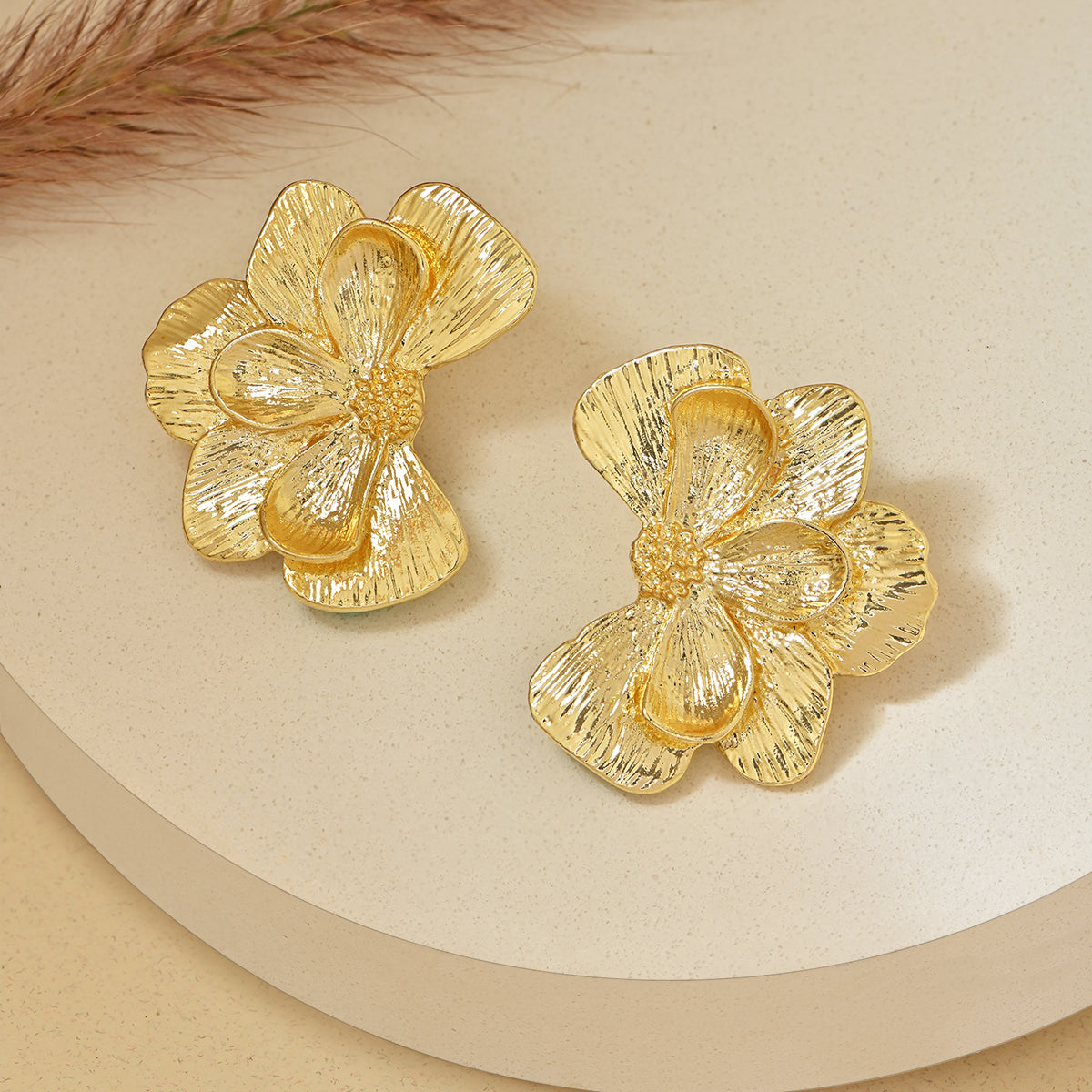 Gold Floral Stud Earrings for Women