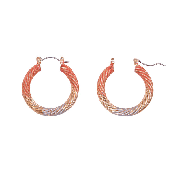 Small Dual-Tone Twisted Hoop Earrings in Orange & Gold