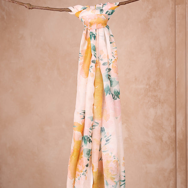 Sunny Yellow & Pink Watercolor Floral Print Dupatta