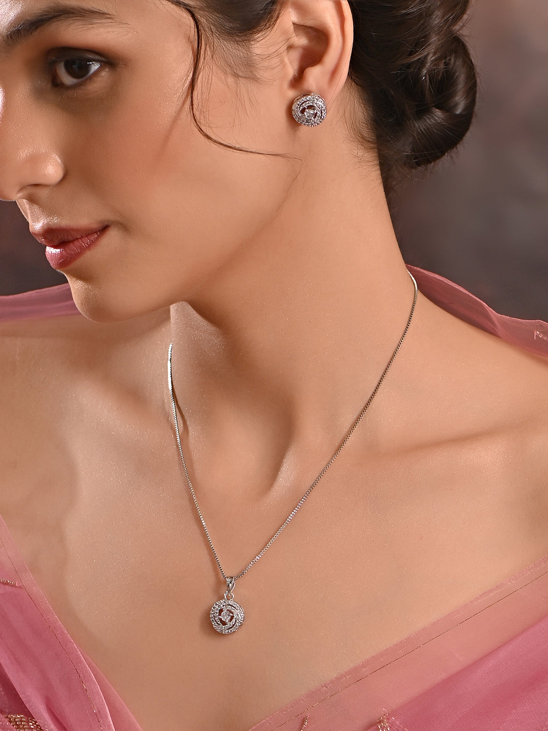 Women silver Plated Necklace and earrings set