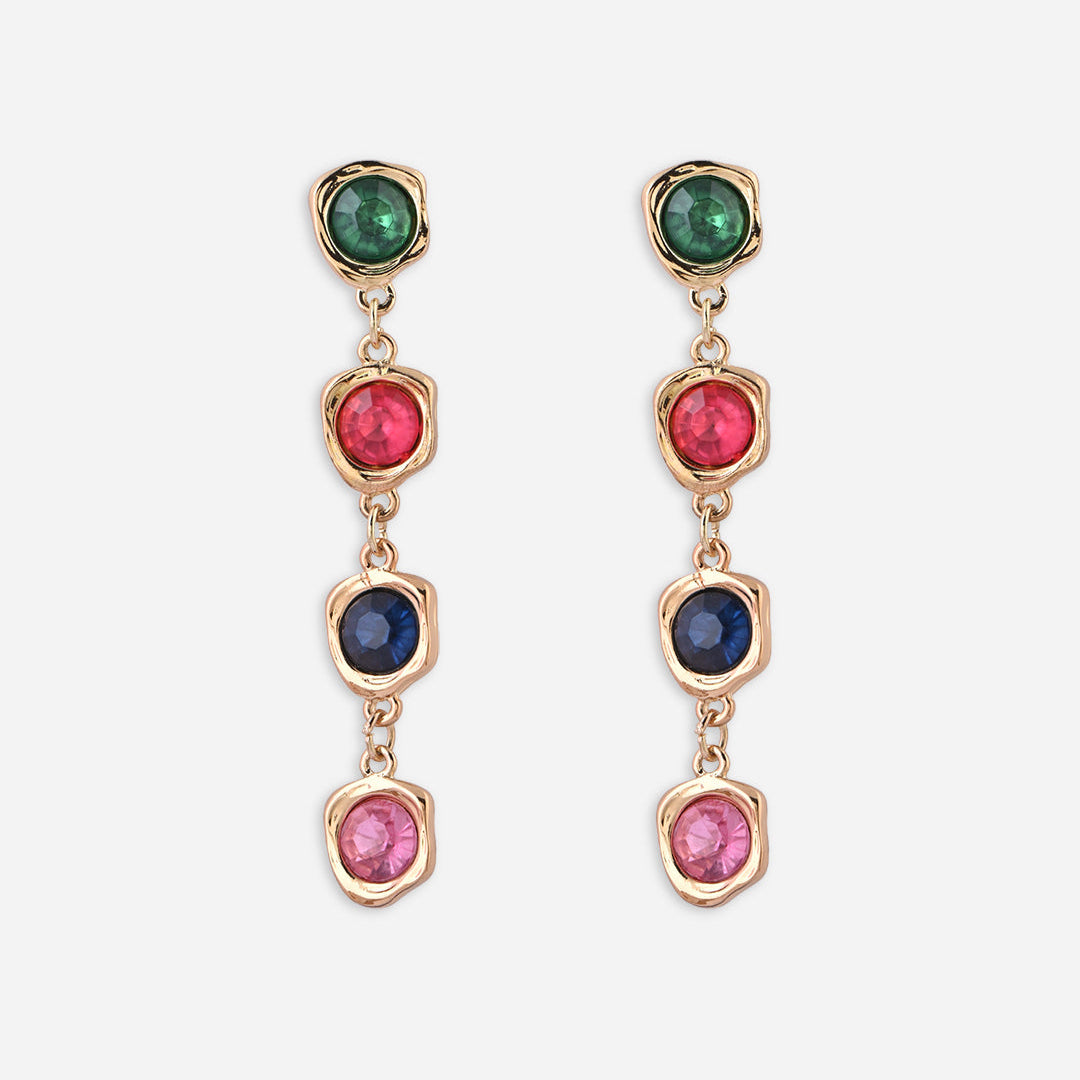Gold-Plated Multi-Gemstone Drop Earrings