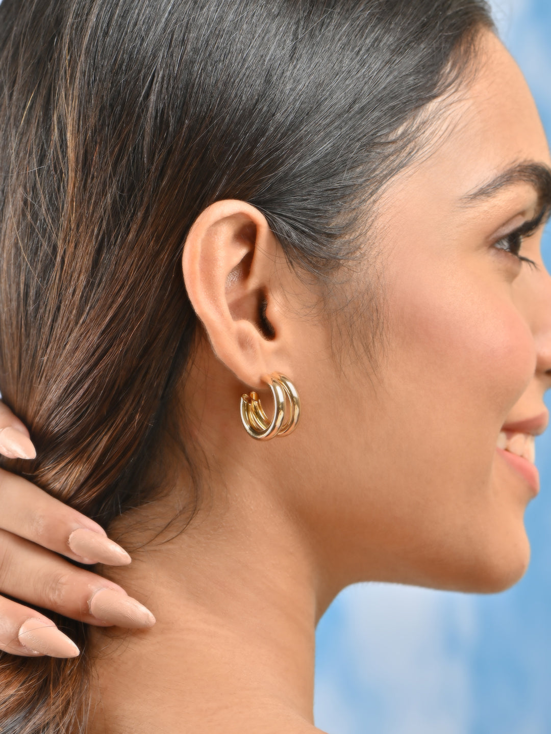 Double Layer Half Hoop Gold Earrings