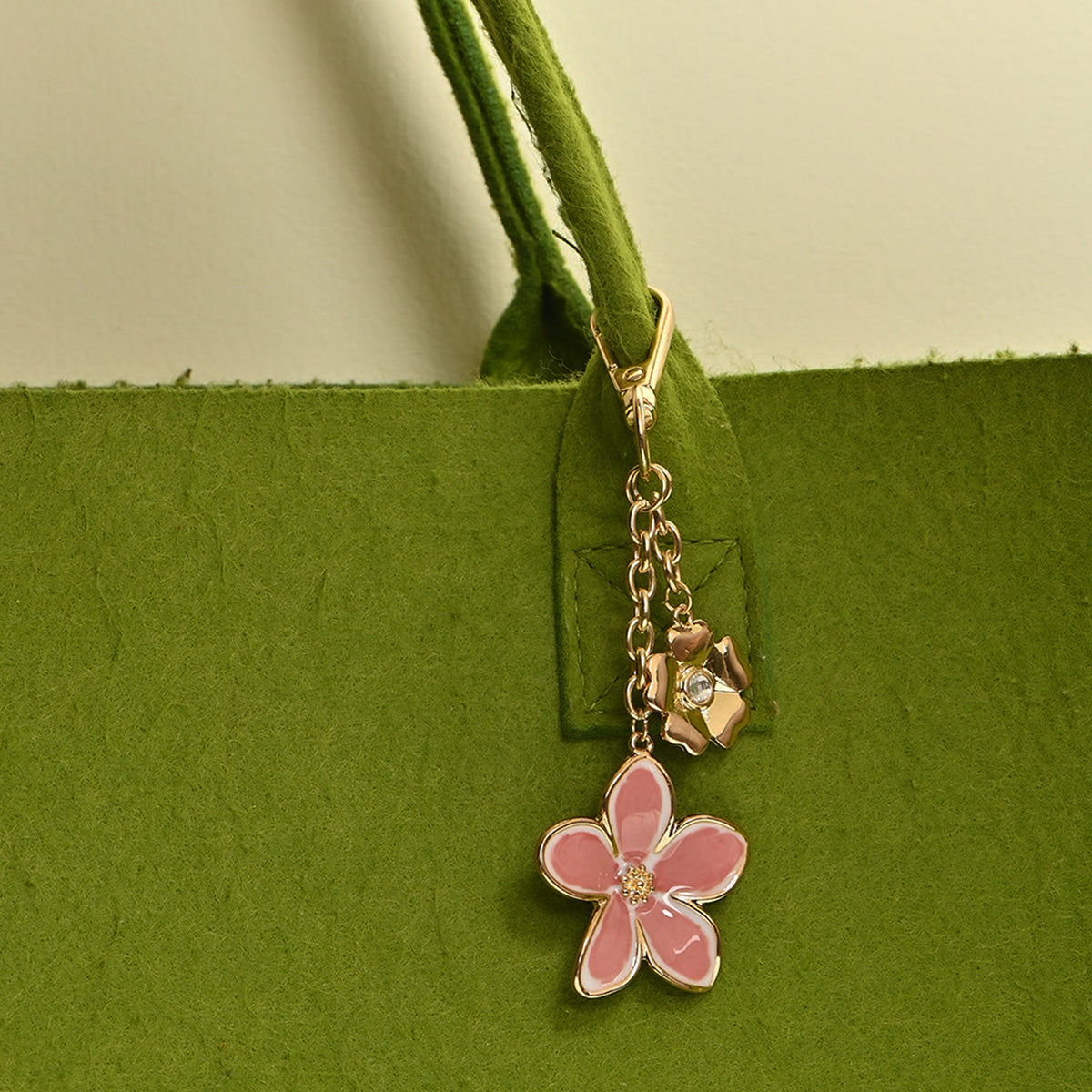Pink Floral Enamel Bag Charm