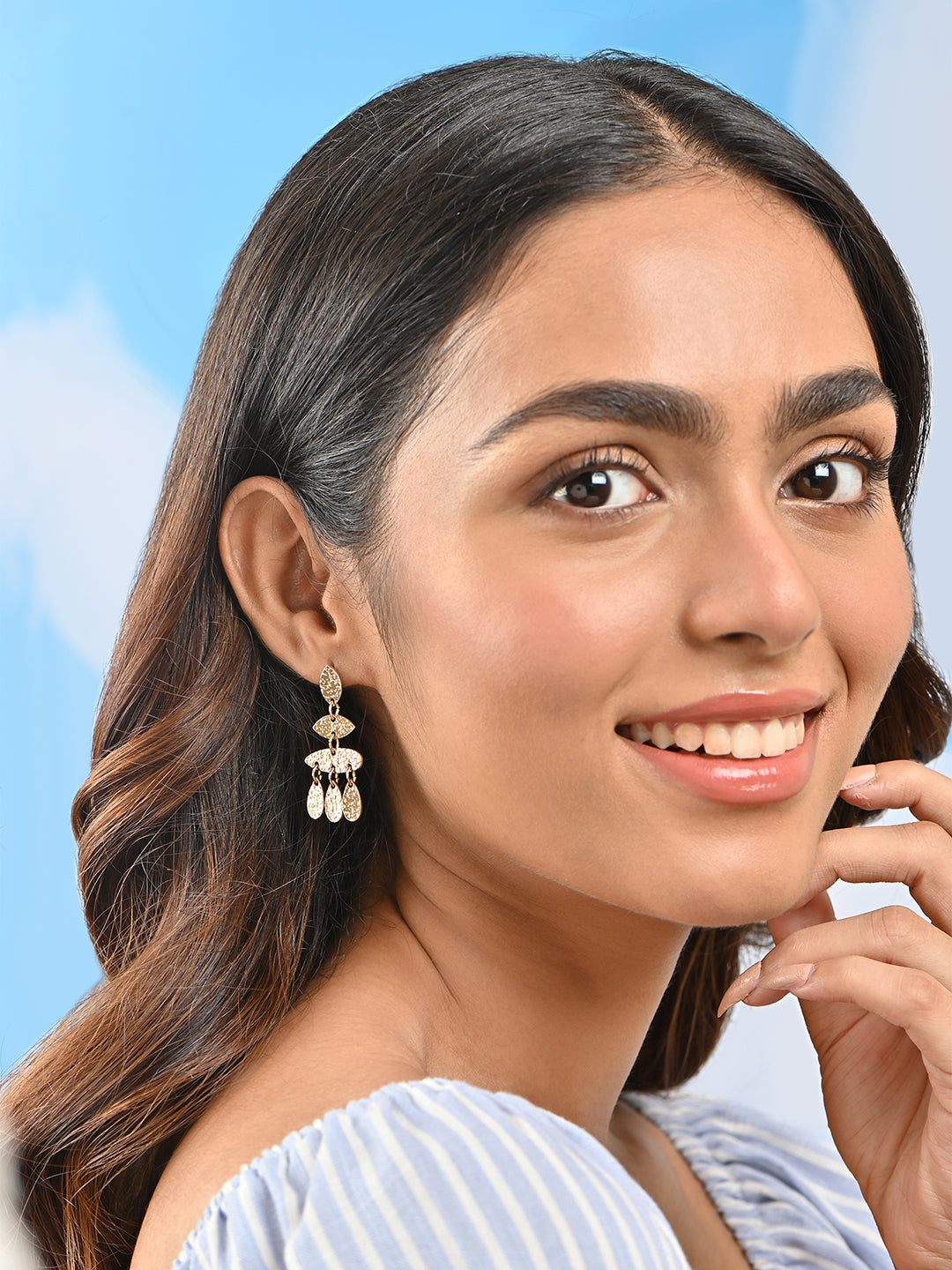 Gold Plated Contemporary Drop Earrings