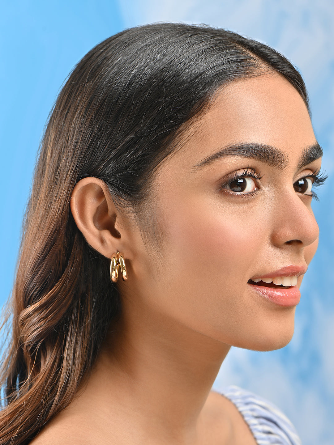 Double Layer Half Hoop Gold Earrings