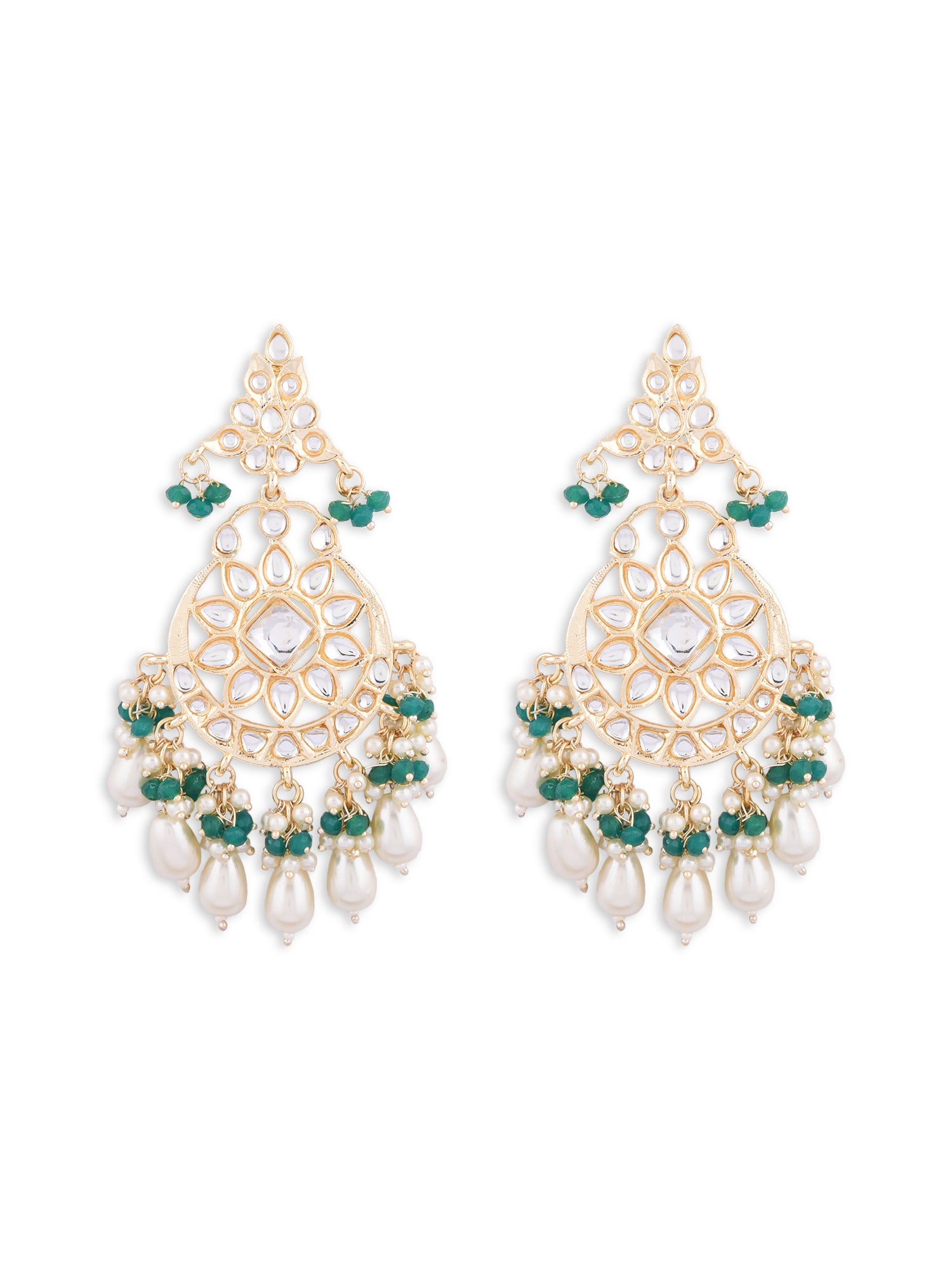 Fida Ethnic Indian Traditional Green Pearl kundan Chanbali Earring for women