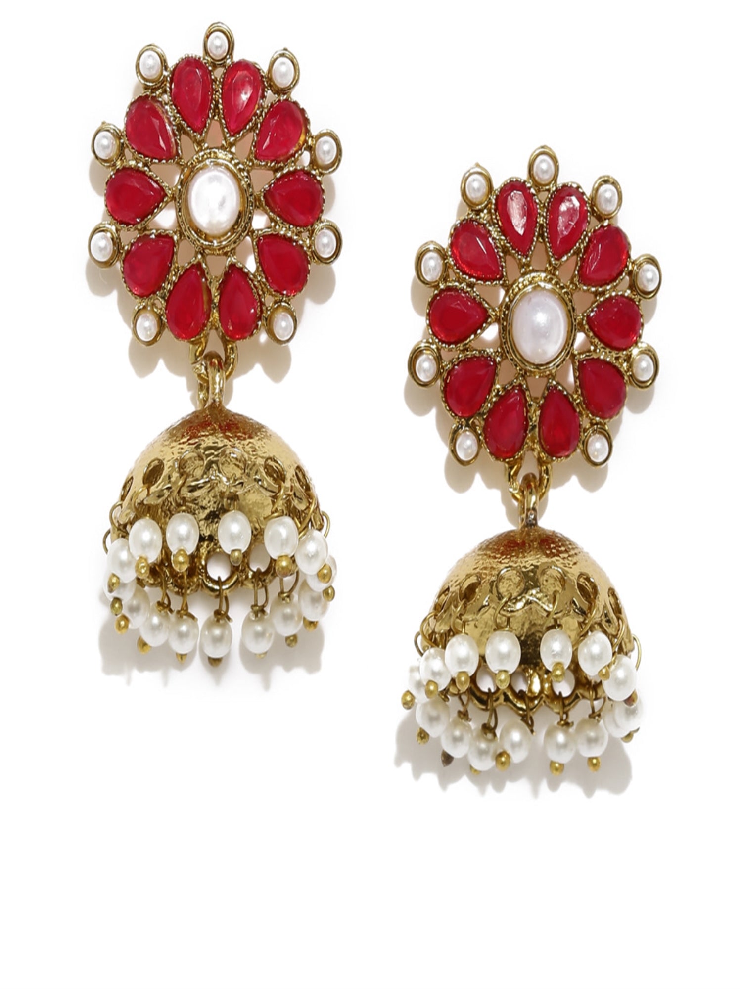 Pink & Gold-Toned Floral Handcrafted Jhumkas