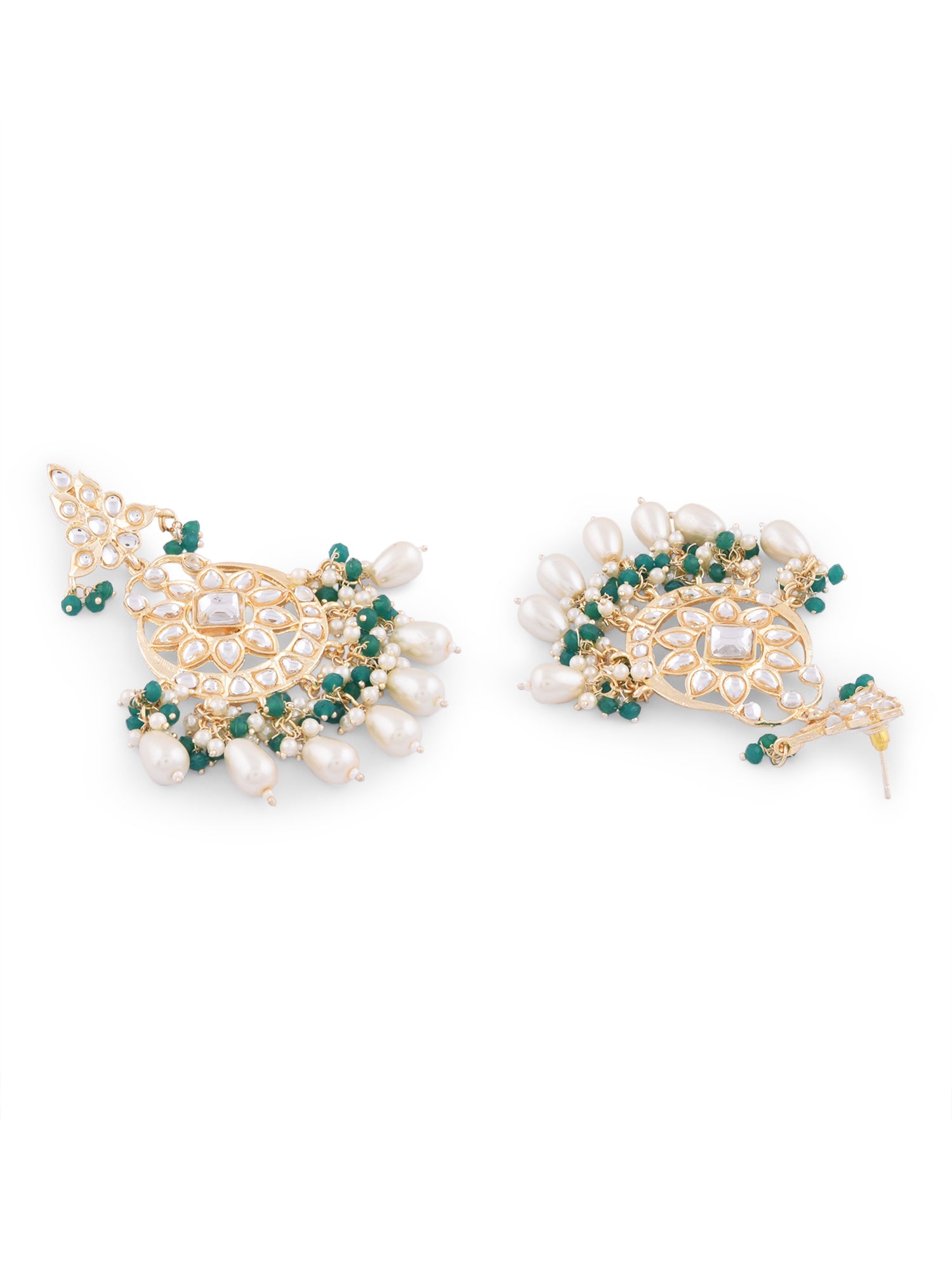 Fida Ethnic Indian Traditional Green Pearl kundan Chanbali Earring for women