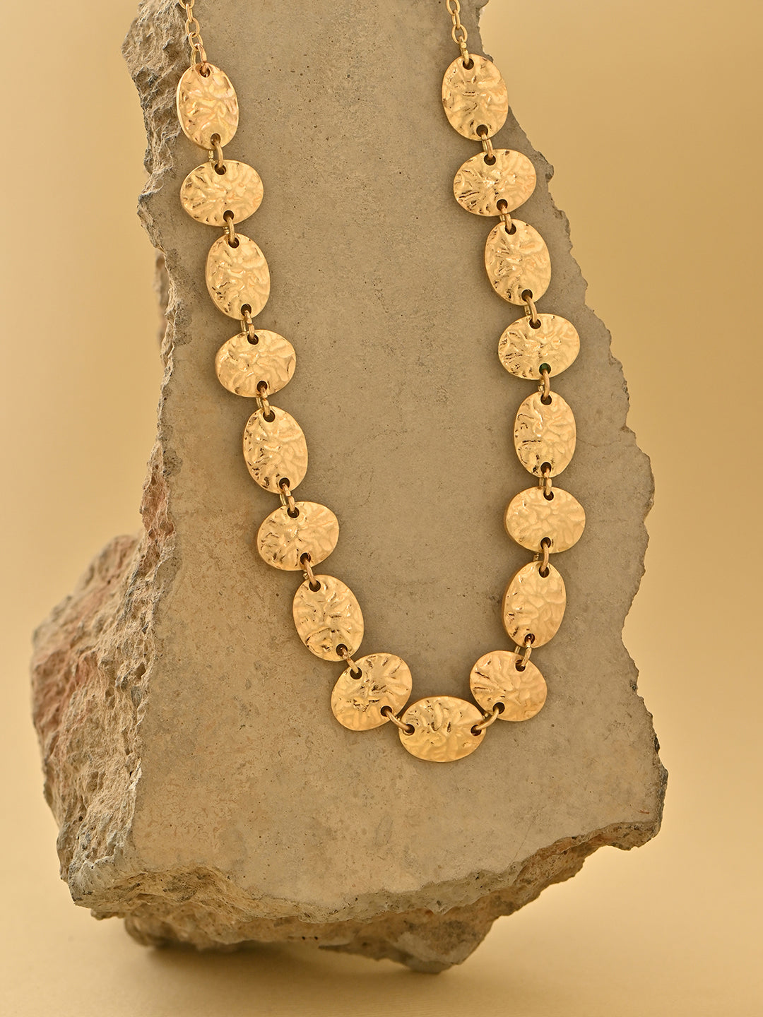 Golden Textured Round Embellished Choker Necklace