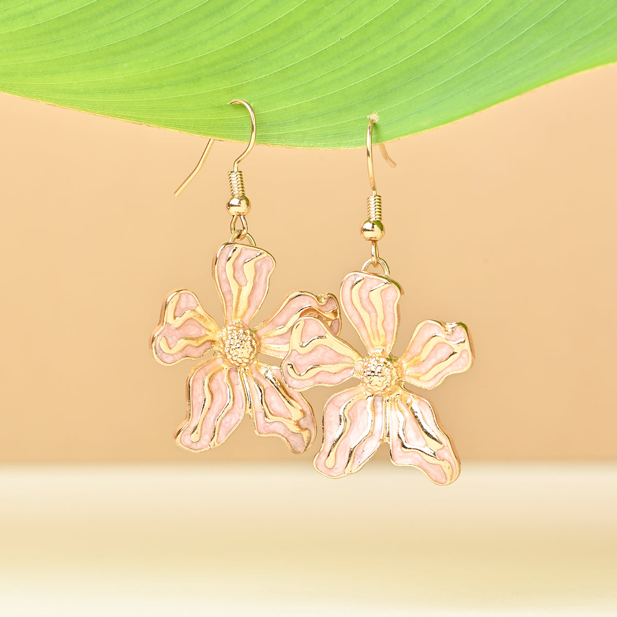 Baby Pink Enamel Floral Drop Earrings