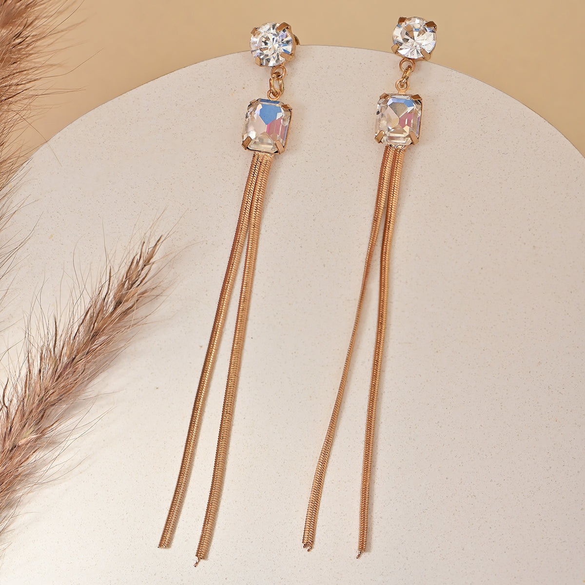 Golden Crystal Fringe Drop Earrings