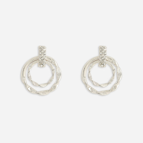 Pair of silver hoop earrings on a white background. ToniQ jewellery is skin safe, nickel free, cadmium free, hypoallergenic, and lab tested for your comfort and trust.
