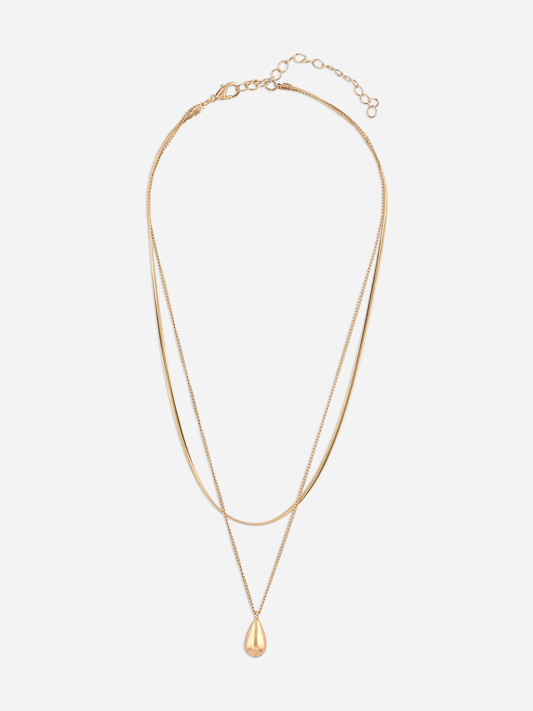 Golden Snake Chain & Teardrop Pendant Layered Necklace