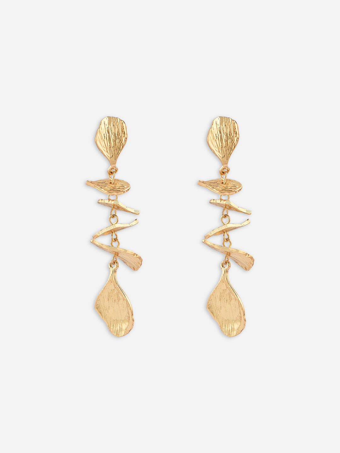Golden Contemporary Feather Drop Earrings