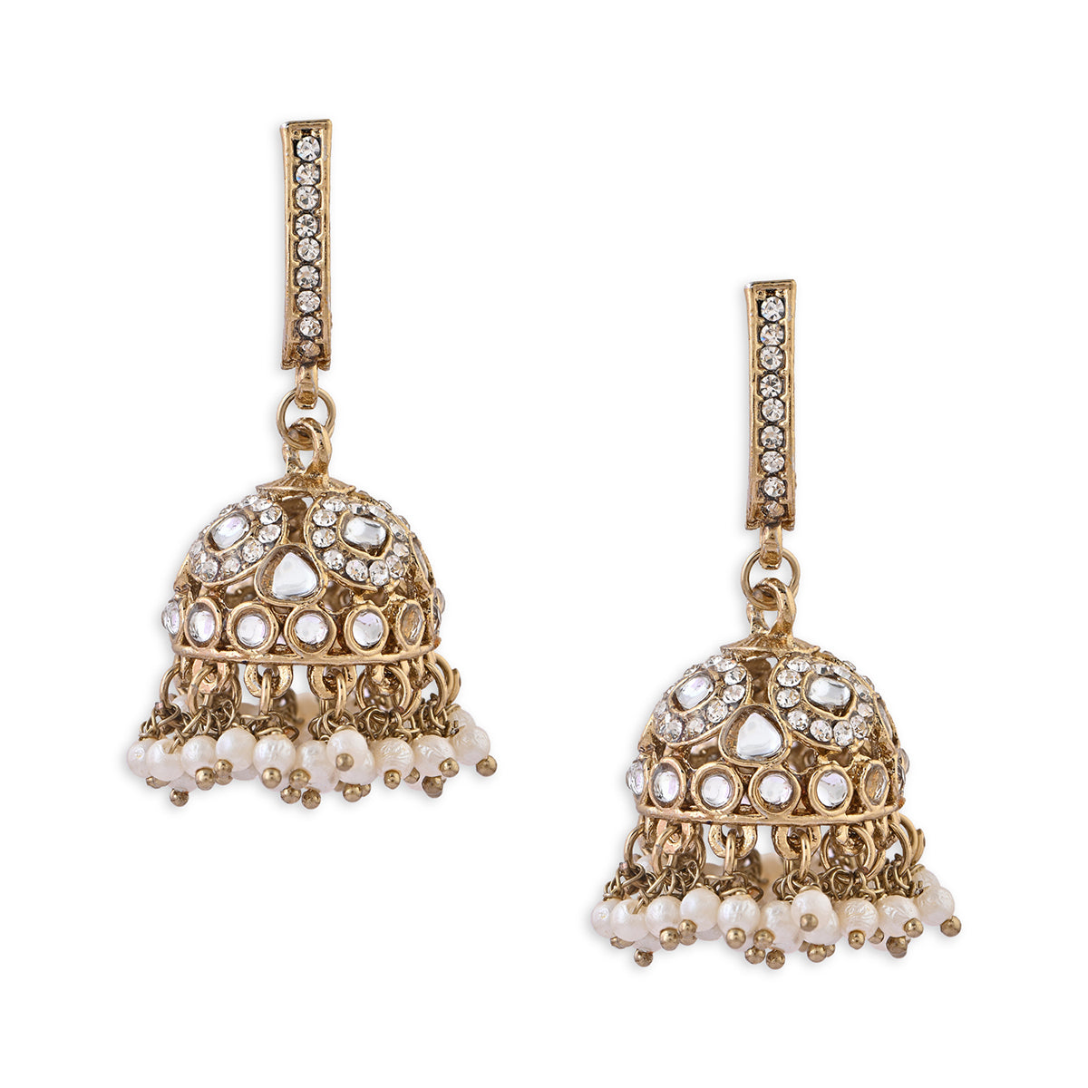 Gold Kundan Dome Jhumka Earrings