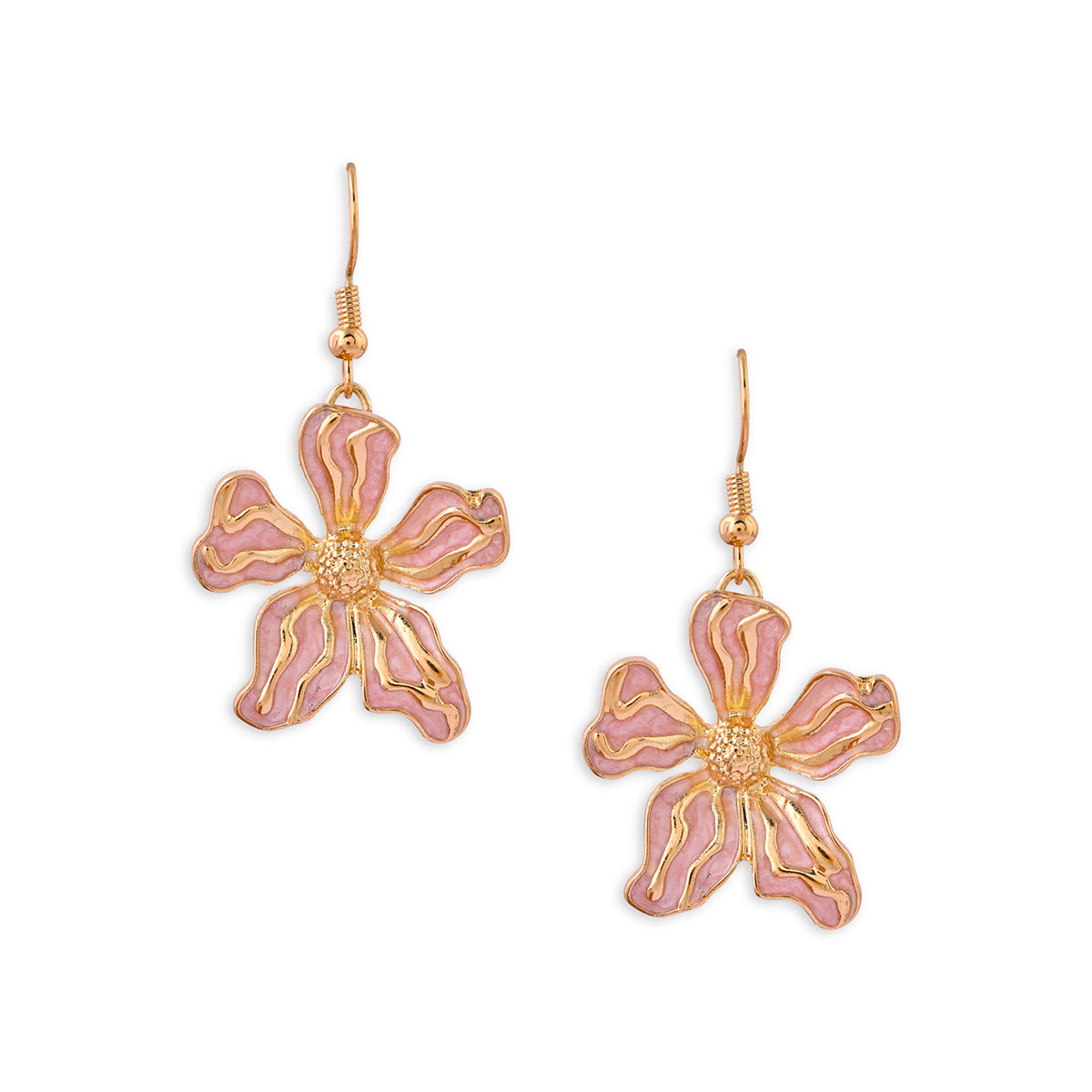Baby Pink Enamel Floral Drop Earrings