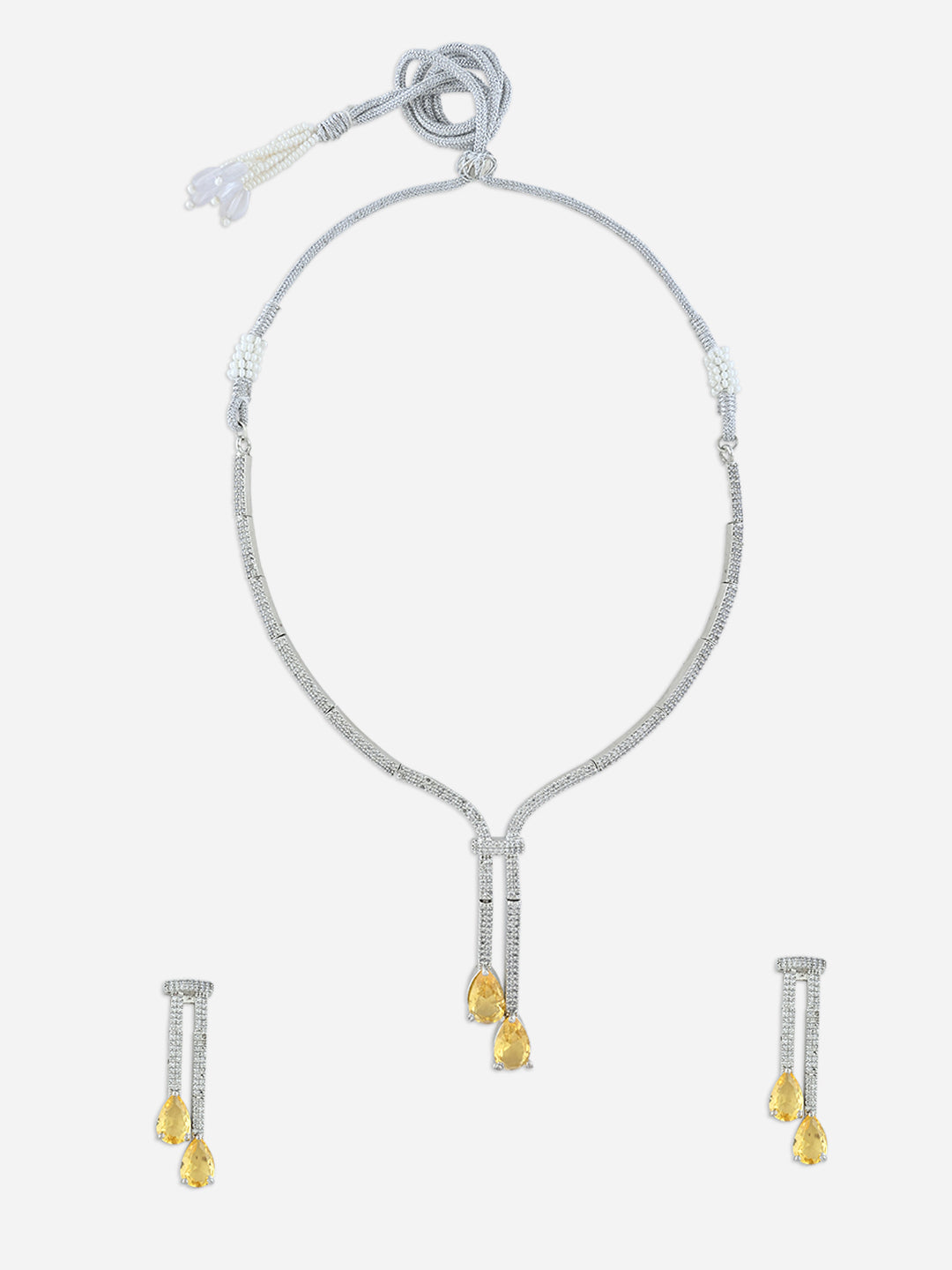 Fida Silver Yellow Luxurious American Diamond Negligee Party Women Jewellery Set