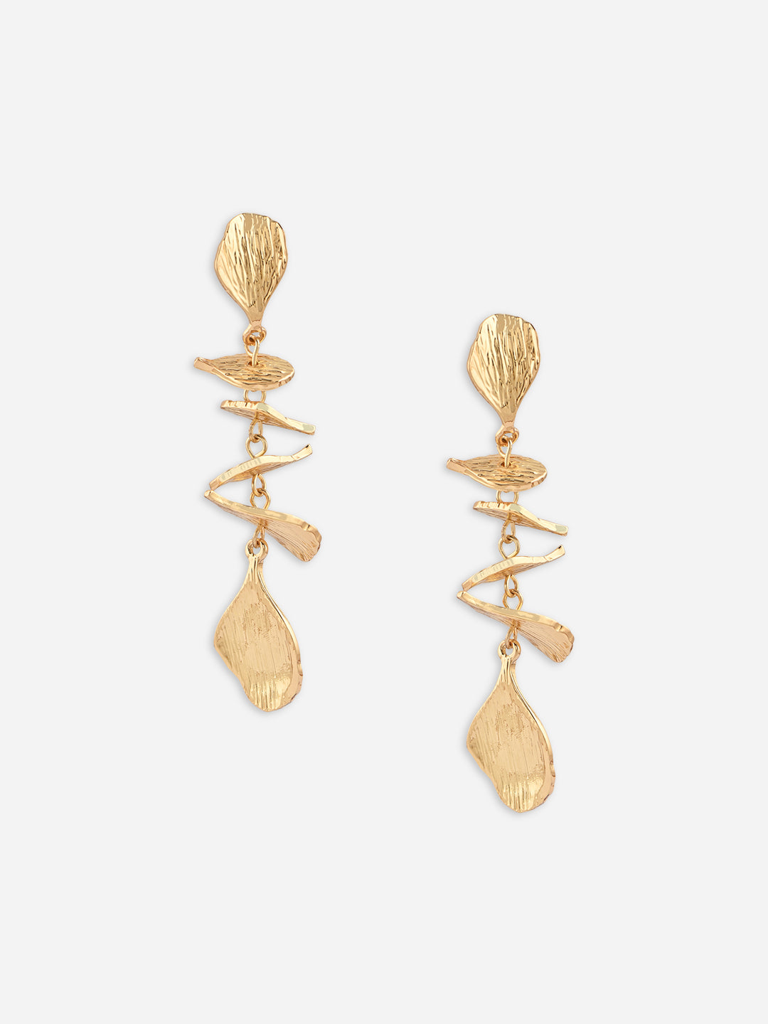 Golden Contemporary Feather Drop Earrings