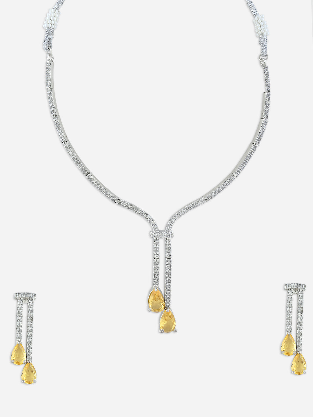 Fida Silver Yellow Luxurious American Diamond Negligee Party Women Jewellery Set