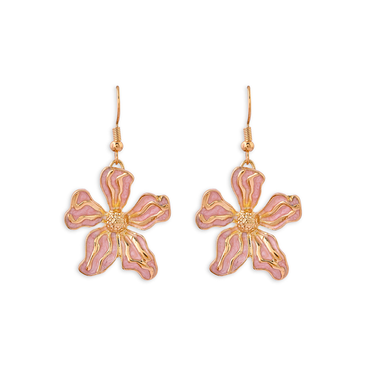 Baby Pink Enamel Floral Drop Earrings