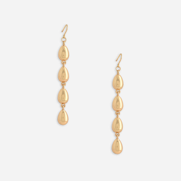 A pair of gold-toned drop earrings with a sleek, polished finish on a white background. ToniQ jewellery is skin safe, nickel free, cadmium free, hypoallergenic, and lab tested for your comfort and trust.