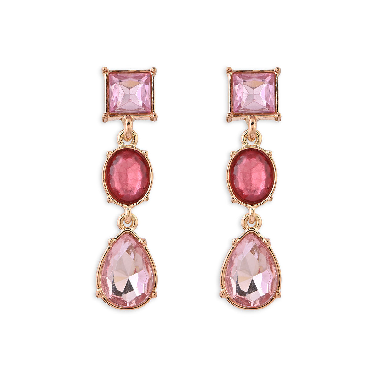 Elegant Red & Pearl Golden Drop Earrings