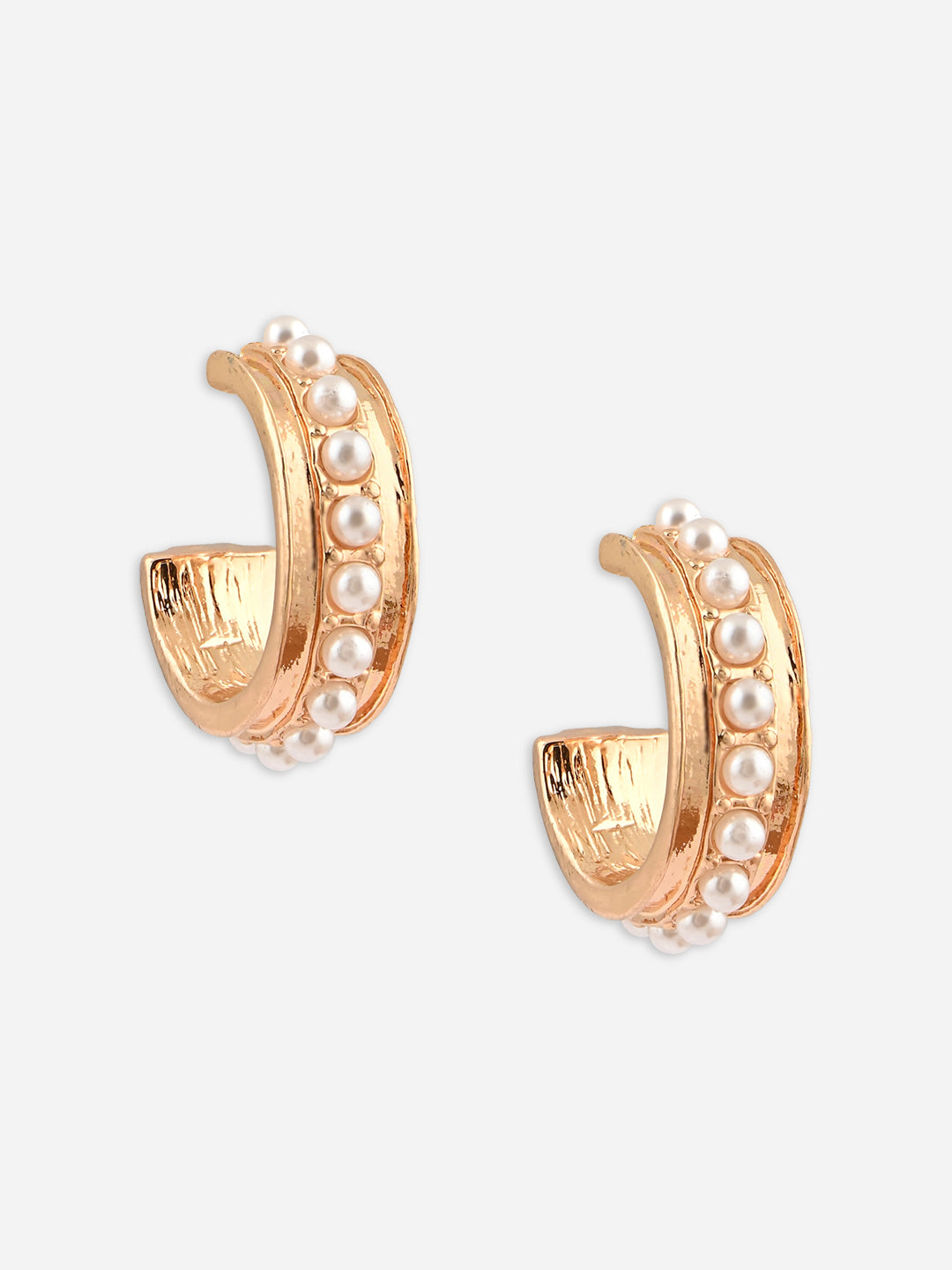 Casual Pearl Studded Half Hoop Gold Earrings