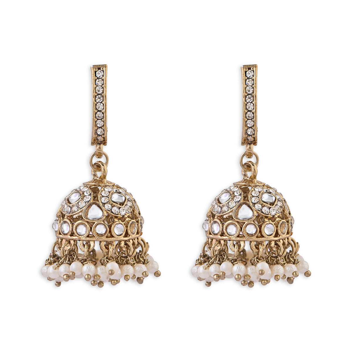 Gold Kundan Dome Jhumka Earrings