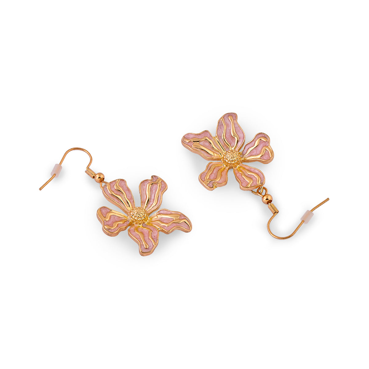 Baby Pink Enamel Floral Drop Earrings