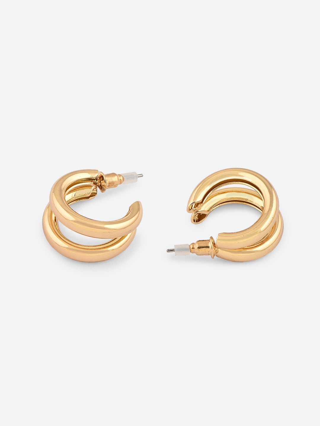 Double Layer Half Hoop Gold Earrings