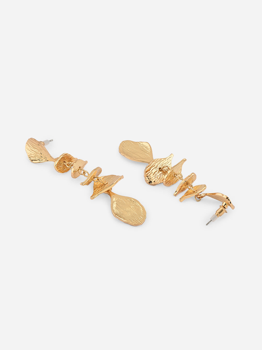 Golden Contemporary Feather Drop Earrings