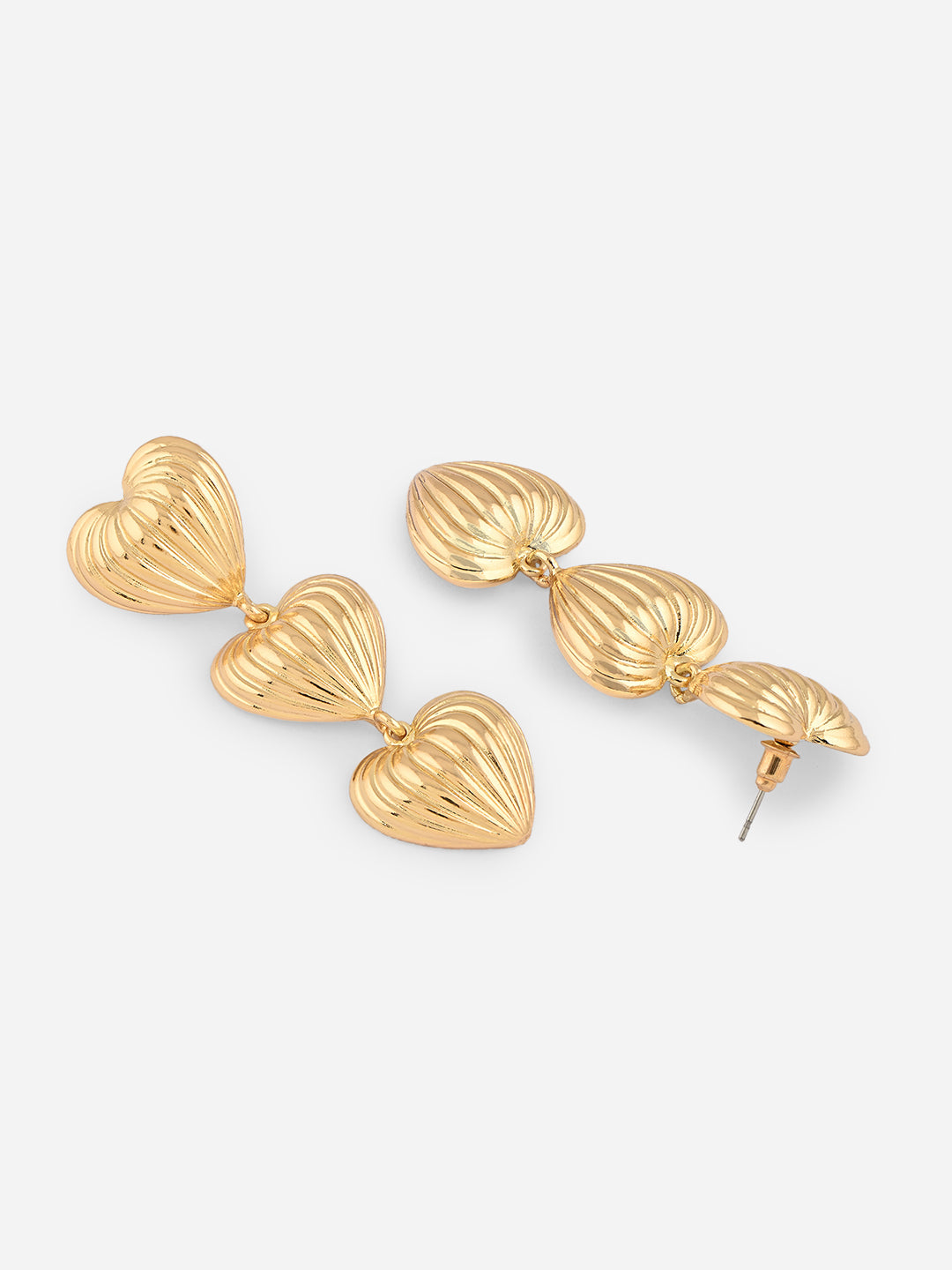 Gold Triple Heart Drop Earrings