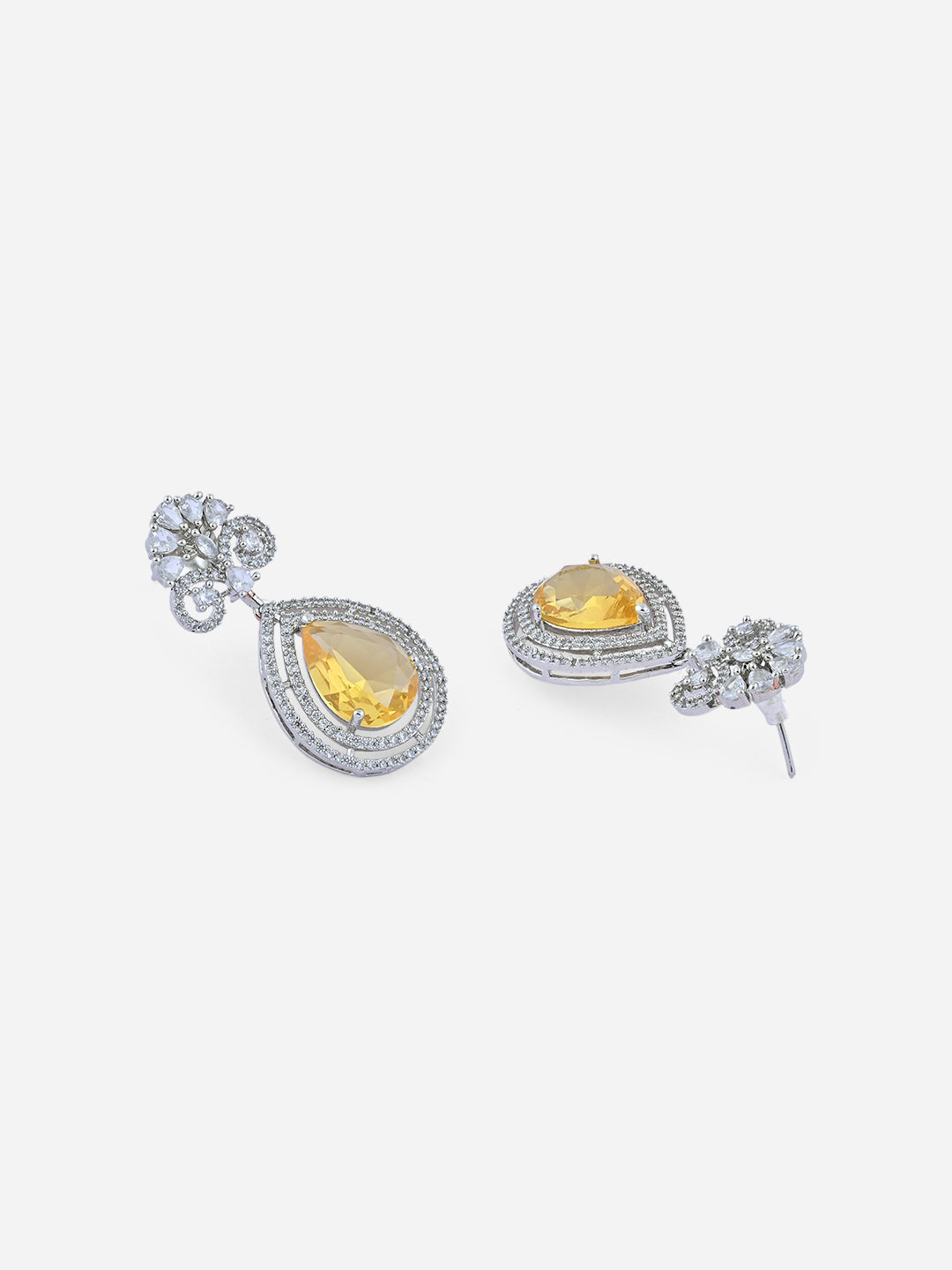 Fida Silver Yellow Luxurious Oval American Diamond Party Women Jewellery Set