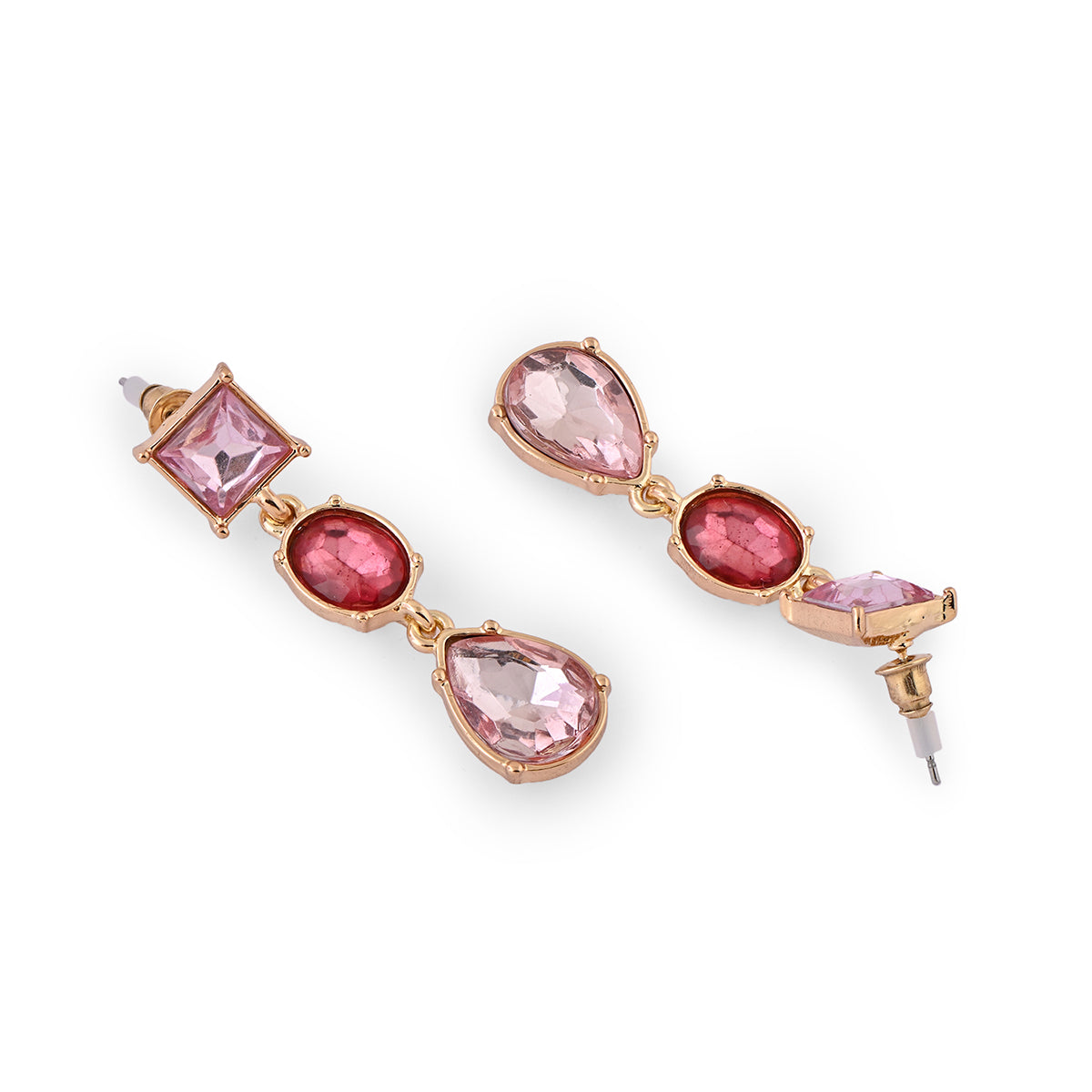 Elegant Red & Pearl Golden Drop Earrings