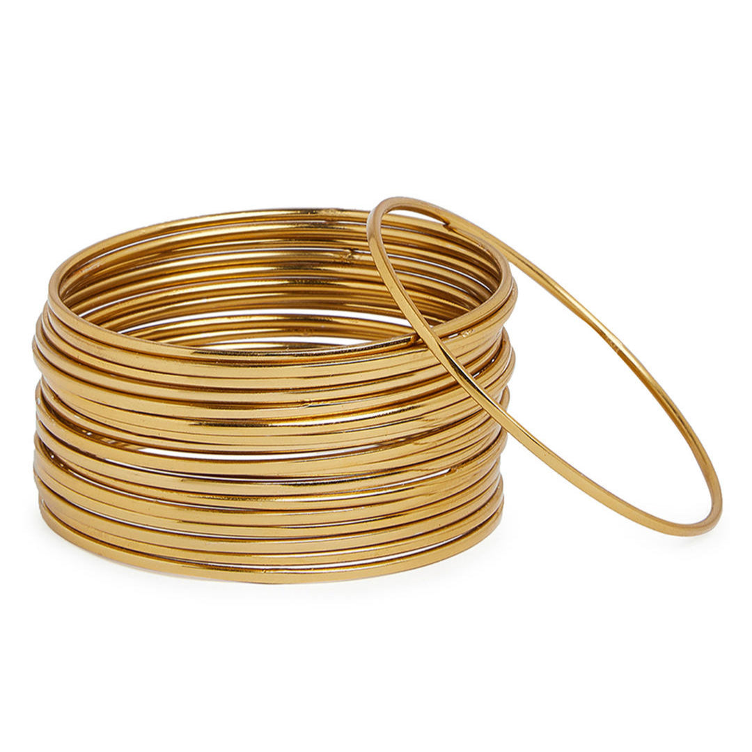 Fida set of 18 gold-plated metal bangles for women – sleek traditional Indian jewellery stack