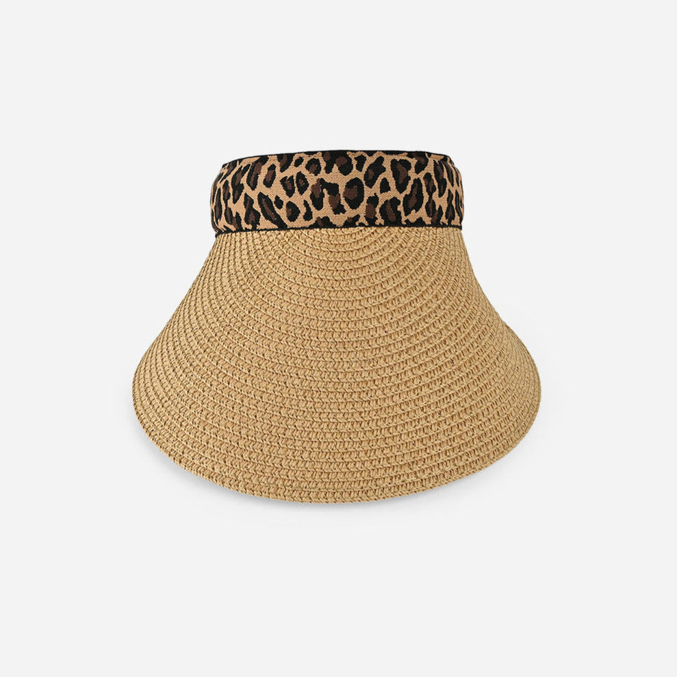 Beige visor hat with leopard print band
