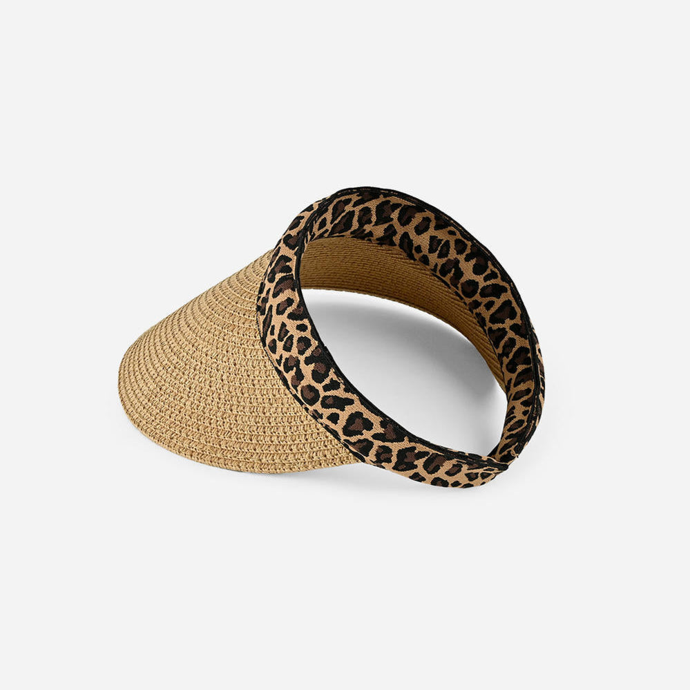 Beige visor hat with leopard print band