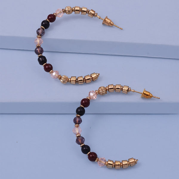 Beaded Hoop Earrings with Maroon & Gold Accents