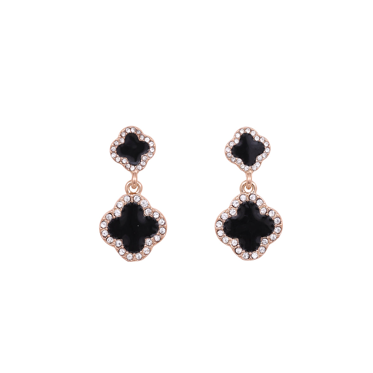 Chic Golden Black and White Clover Drop Earrings