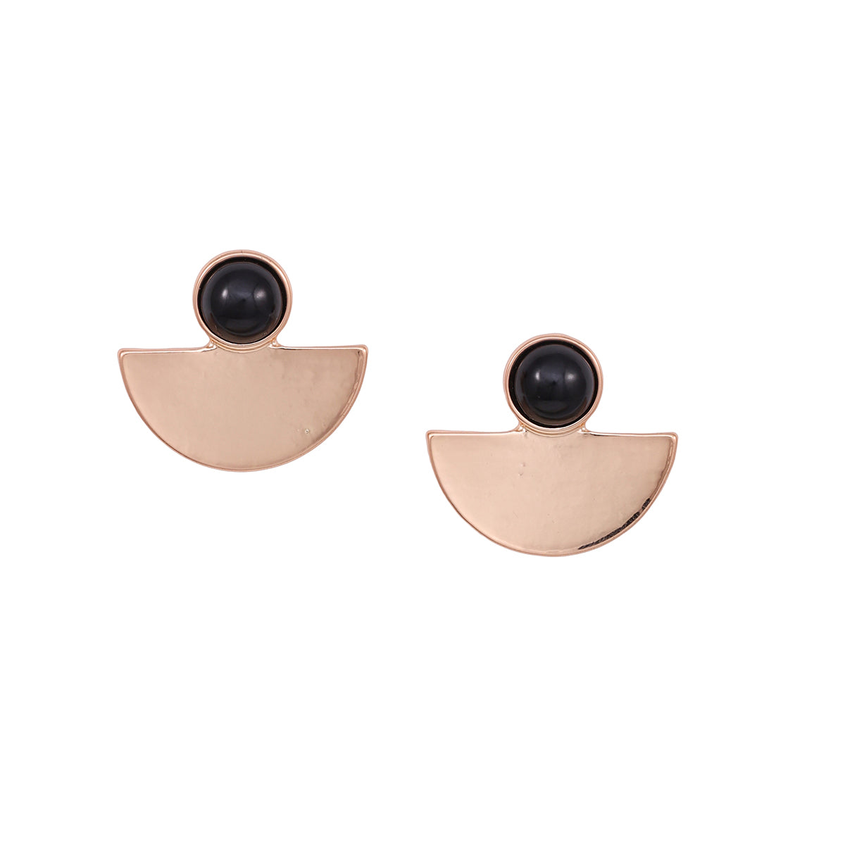 Modern Gold Half-Moon Stud Earrings with Black Cabochon
