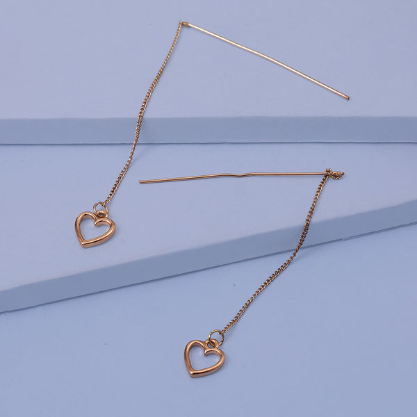 Golden Threader Drop Earrings with Open Heart Charm