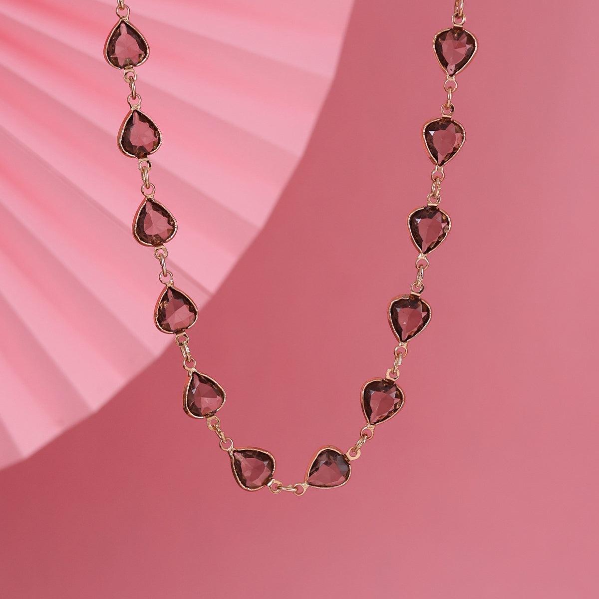 Polished Golden Choker Necklace with Smoky Mauve Teardrop Stones