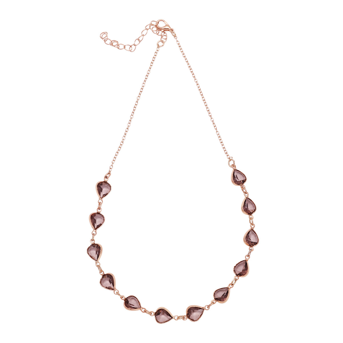 Polished Golden Choker Necklace with Smoky Mauve Teardrop Stones