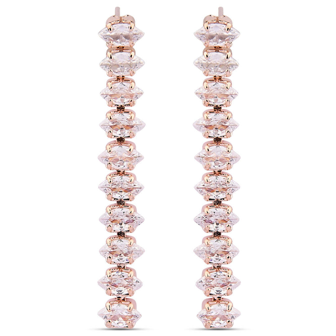 a rose gold plated necklace and earrings jewellery set with intricate motifs and American Diamond stones.