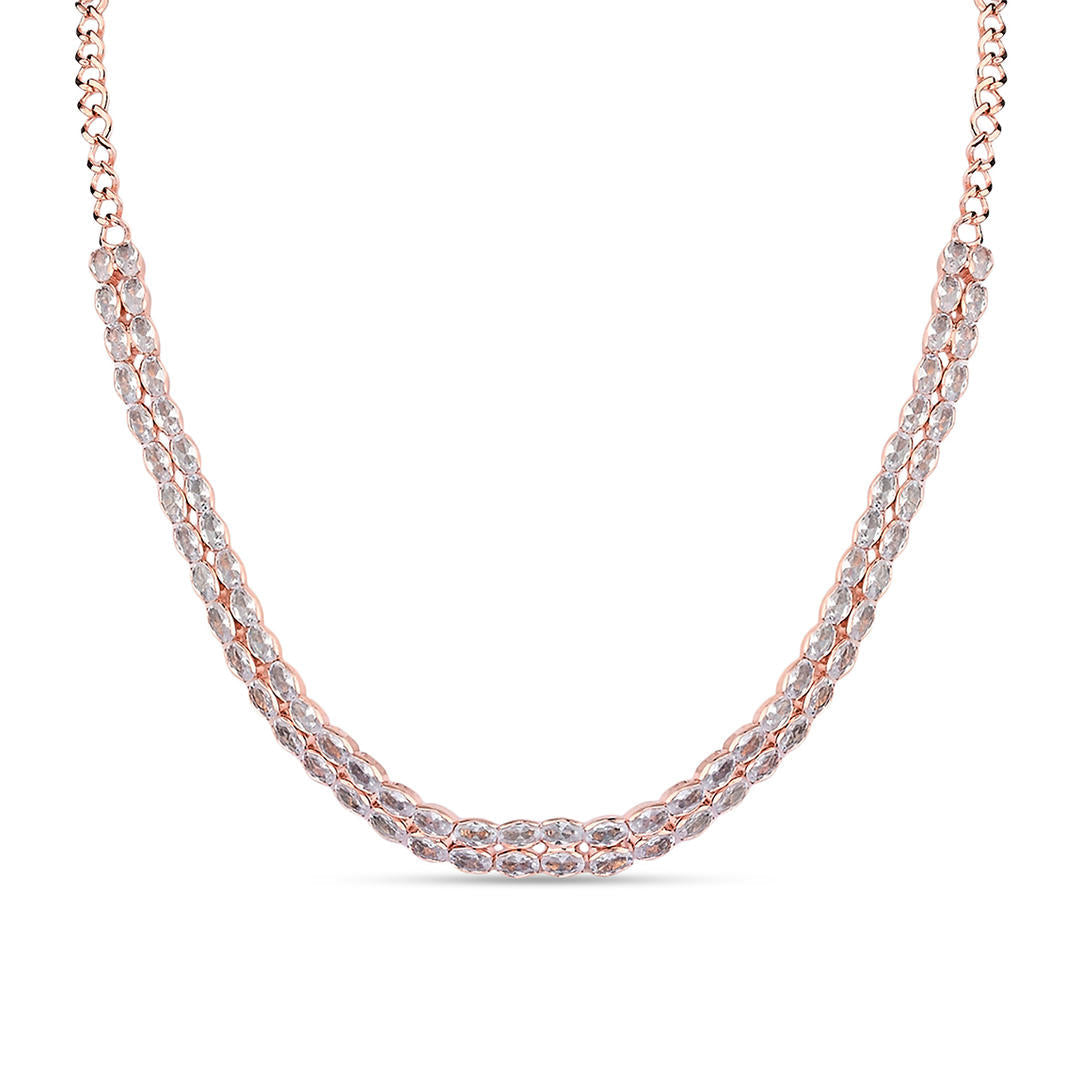 a rose gold plated double layered jewellery set with a necklace and earrings.