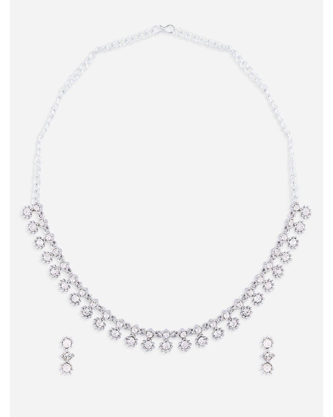 silver-plated floral jewellery set with a necklace and earrings.