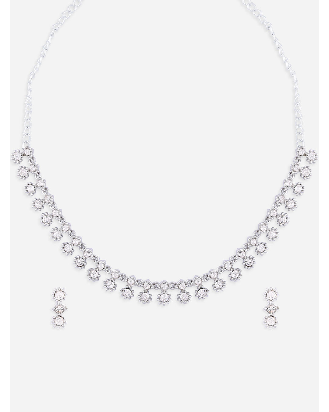 silver-plated floral jewellery set with a necklace and earrings.